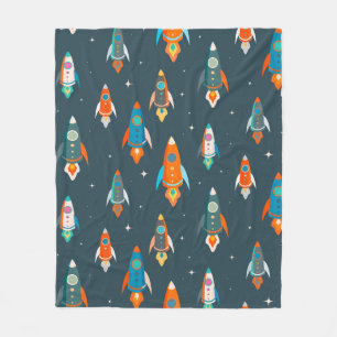 Seamless pattern of colorful rockets in outer spac fleece blanket