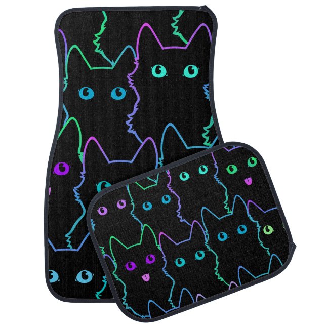 seamless pattern of cute cat silhouettespattern,se car floor mat (Set)
