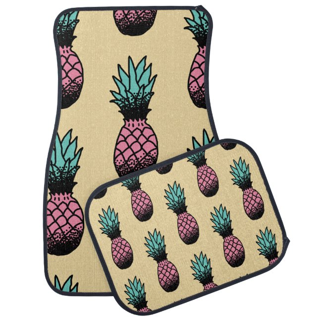 Seamless pattern of cute hand drawn pineapple car floor mat (Set)