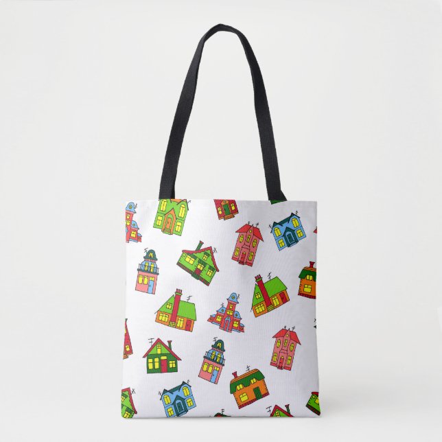 Seamless pattern of different colorful cartoon sty tote bag (Front)