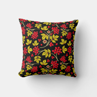 seamless pattern of flowers and berries. Russian Throw Pillow