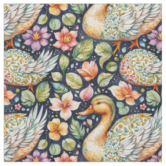 "Seamless Pattern of Geese Among Leaves" Fabric