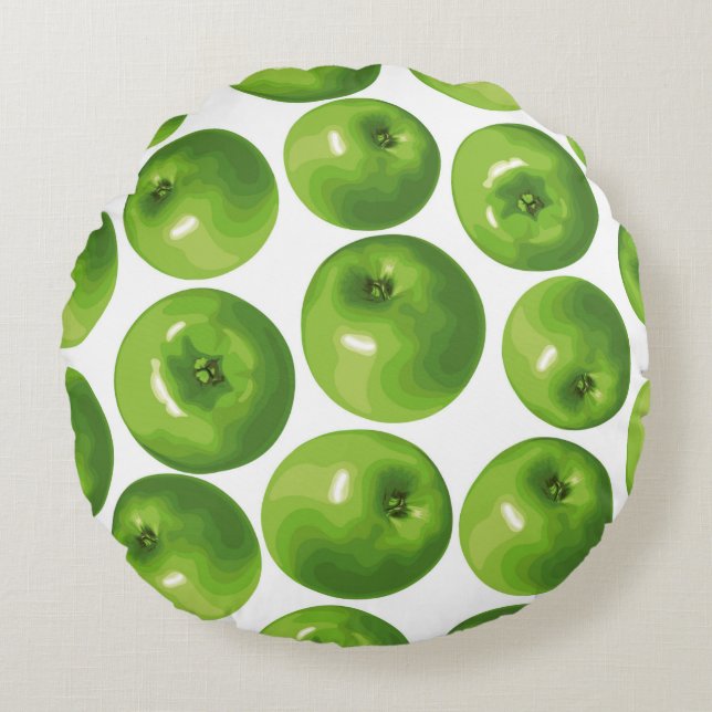 Seamless pattern of green apple round pillow (Front)