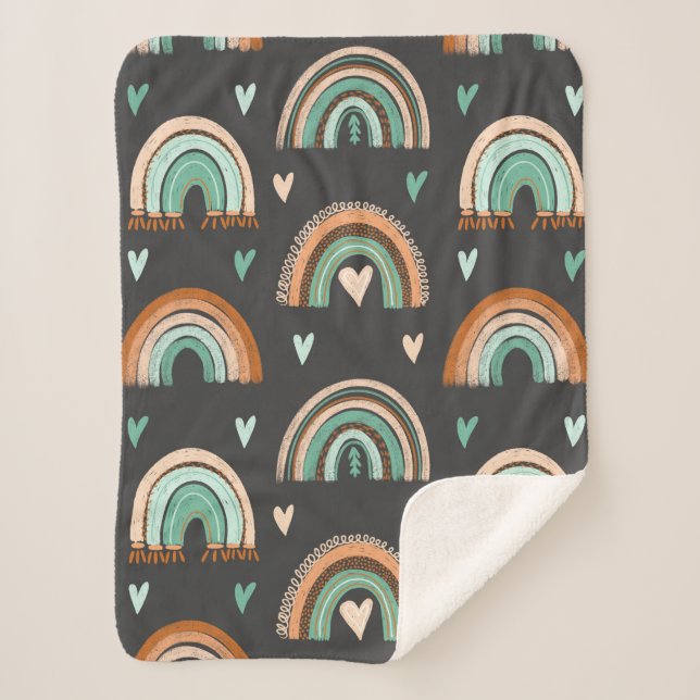 Seamless pattern of hand drawn hearts and boho rai sherpa blanket (Front)