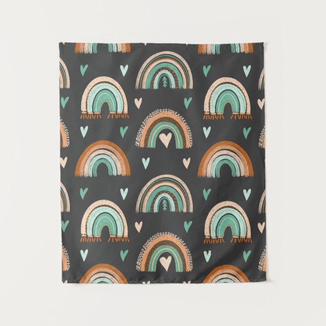 Seamless pattern of hand drawn hearts and boho rai tapestry (Front)