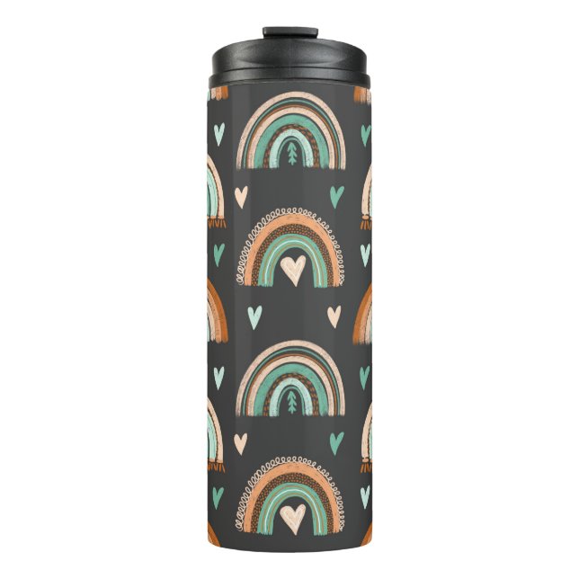 Seamless pattern of hand drawn hearts and boho rai thermal tumbler (Front)