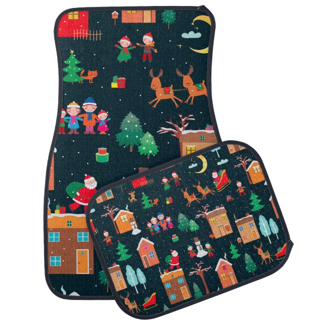 Seamless pattern of happy Christmastime in a villa Car Floor Mat (Set)