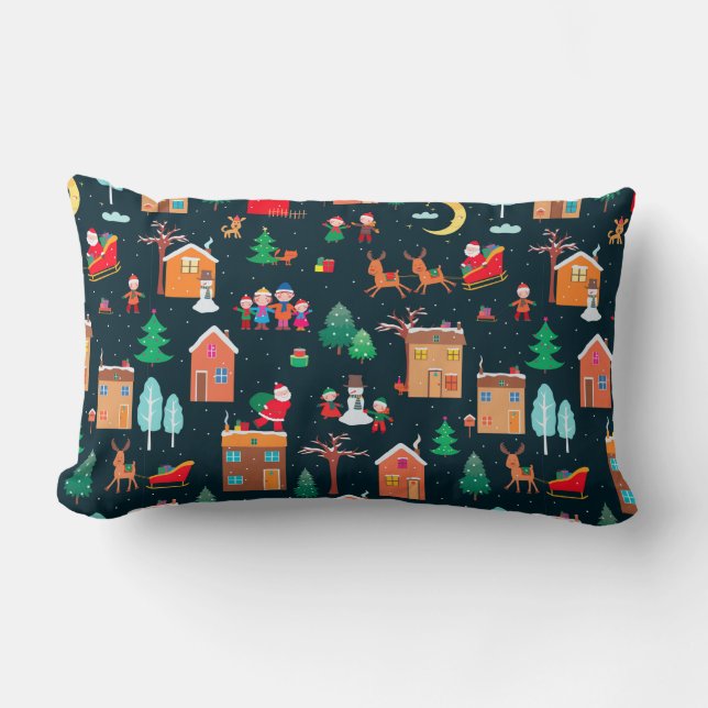 Seamless pattern of happy Christmastime in a villa Lumbar Pillow (Front)