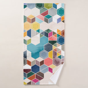 Seamless pattern of hexagons in random colors in w bath towel
