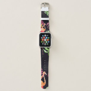 Seamless pattern of hibiscus flower,  flamingos an apple watch band