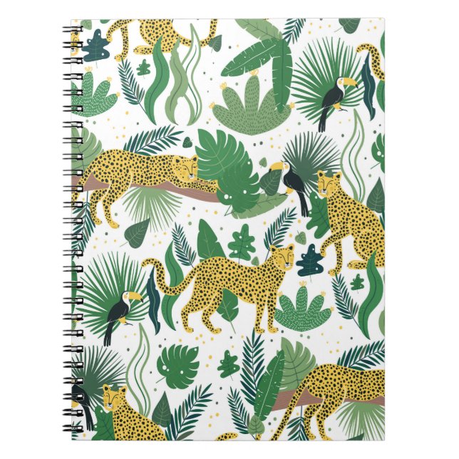 seamless pattern of leopards in jungle. Summer tro Notebook (Front)