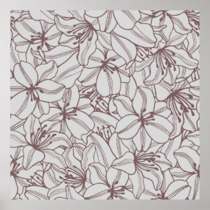 Seamless pattern of lilies flowers vintage. Hand d Poster