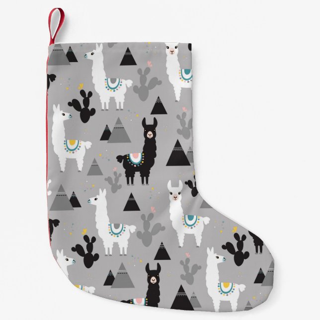 Seamless pattern of llama cactus and mountains small christmas stocking (Front)