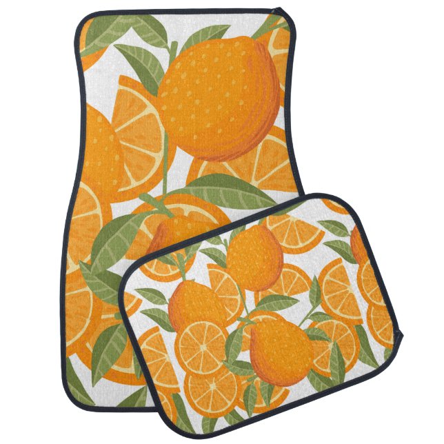 Seamless pattern of orange citrus yellow fruit who car floor mat (Set)