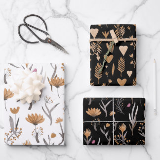 Seamless pattern of plants in boho style wrapping paper sheets