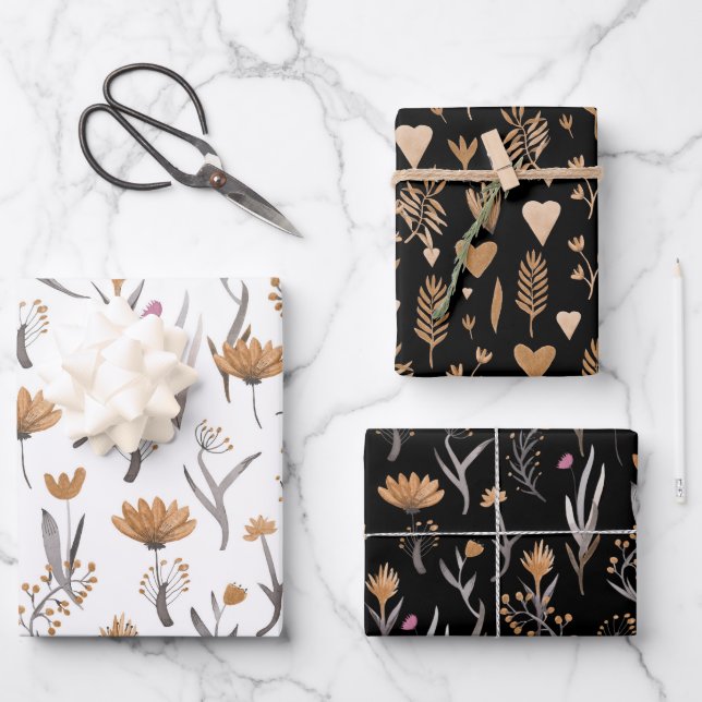 Seamless pattern of plants in boho style wrapping paper sheets (Front)