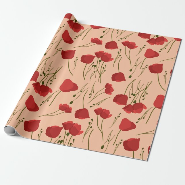 Seamless pattern of poppy on a beige backgroundabs wrapping paper (Unrolled)