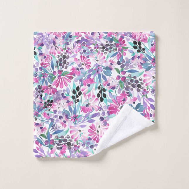 Seamless pattern of purple flowers and berries,blu wash cloth (Wash Cloth)