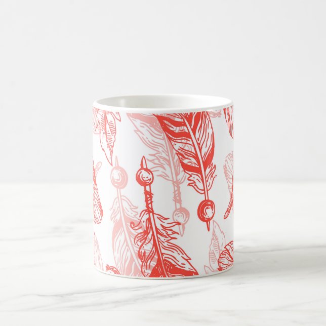 Seamless Pattern of Red Feathers   Coffee Mug (Center)