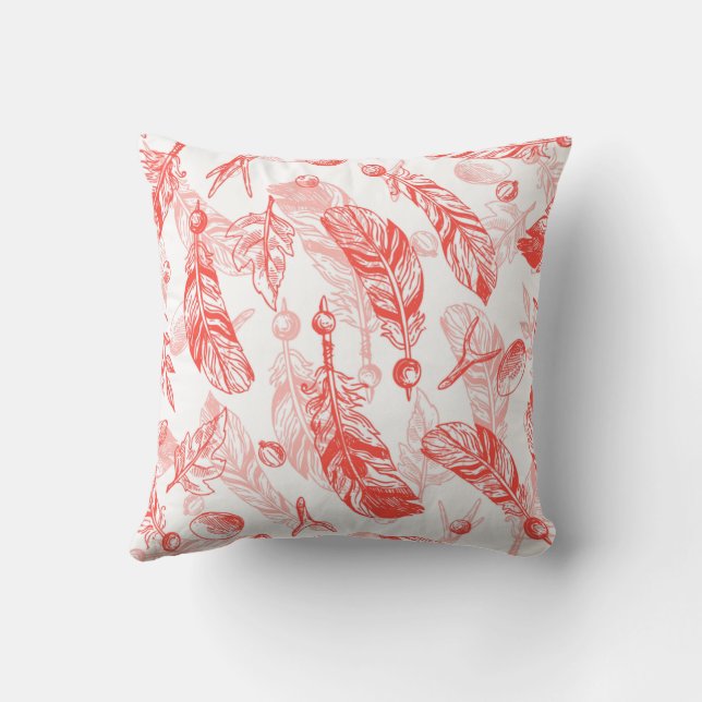 Seamless Pattern of Red Feathers  Throw Pillow (Back)