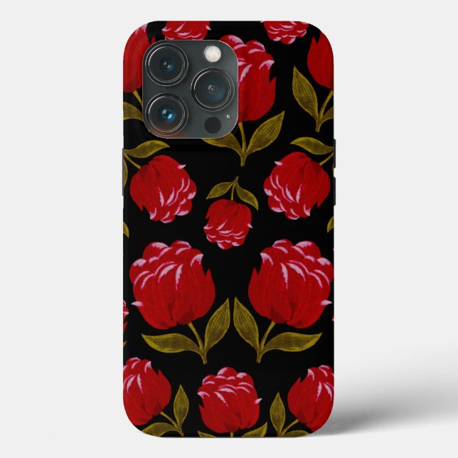 Seamless pattern of red roses on black background  Case-Mate iPhone case (Back)