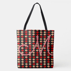 seamless pattern of reddish lips with initial tote bag