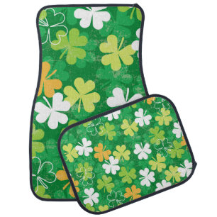 Seamless pattern of scattered clovers and shamrock car floor mat