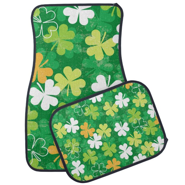 Seamless pattern of scattered clovers and shamrock car floor mat (Set)