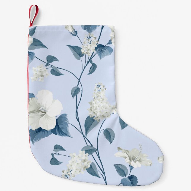 Seamless pattern of siringa and hibiscus flowers p small christmas stocking (Front)