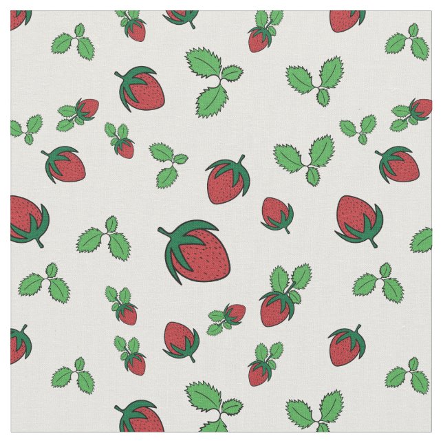 Seamless Pattern Of Strawberries And Green Leaves Fabric (Close Up)
