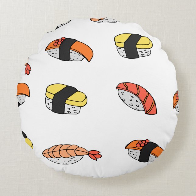 seamless pattern of Sushi Round Pillow (Front)