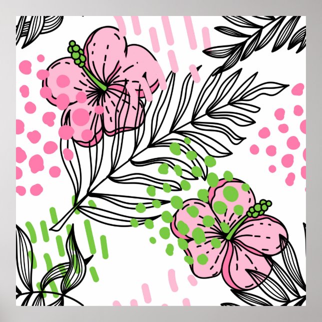 Seamless pattern of tropical elements,  hand-drawn poster (Front)