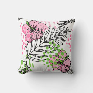 Seamless pattern of tropical elements, hand-drawn throw pillow