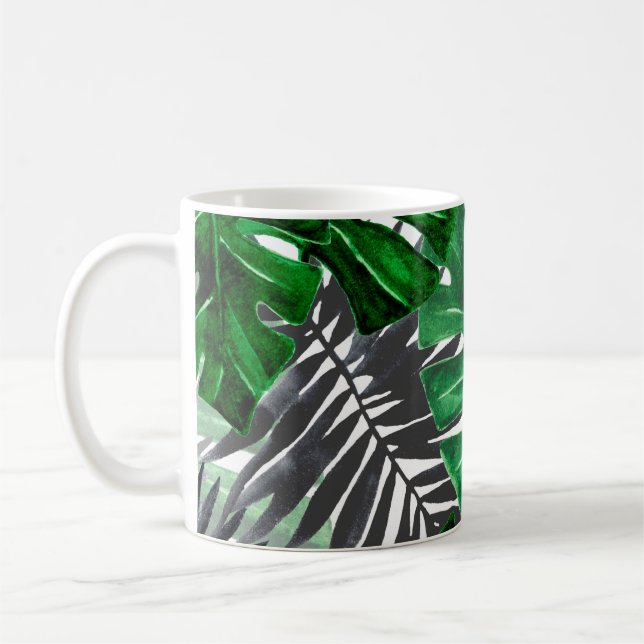 seamless pattern of tropical leaves and elements o coffee mug (Left)