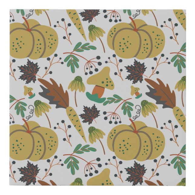 Seamless pattern of tropical pumpkins and carrots faux canvas print (Front)