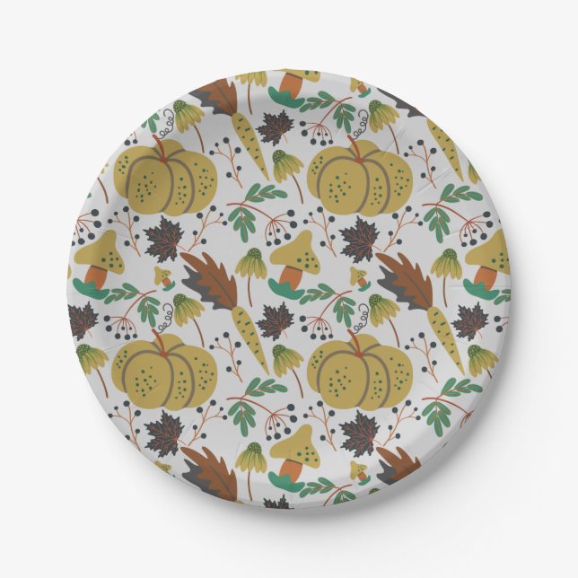 Seamless pattern of tropical pumpkins and carrots paper plates (Front)
