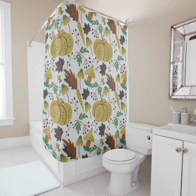 Seamless pattern of tropical pumpkins and carrots shower curtain (In Situ)