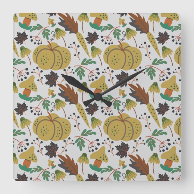Seamless pattern of tropical pumpkins and carrots square wall clock (Front)