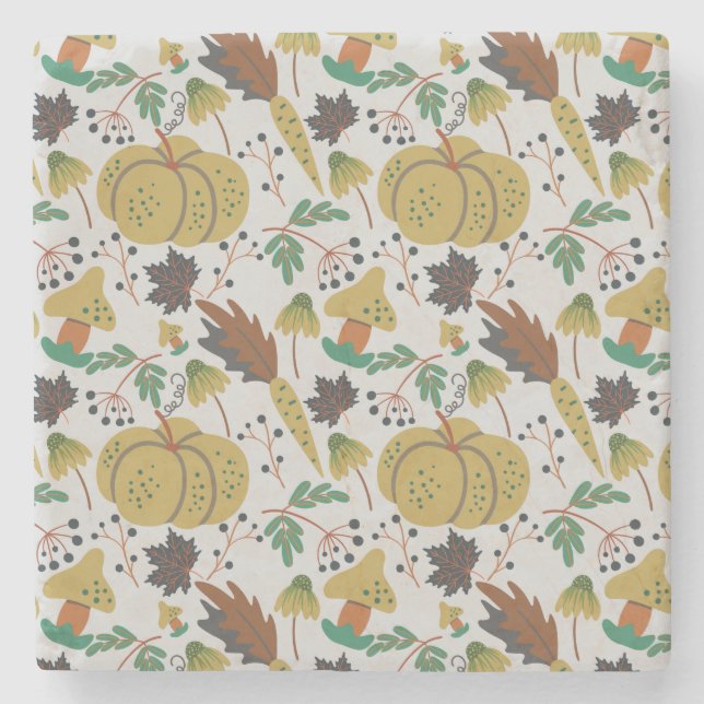 Seamless pattern of tropical pumpkins and carrots stone coaster (Front)