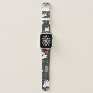Seamless pattern on a dark background. Cute white Apple Watch Band