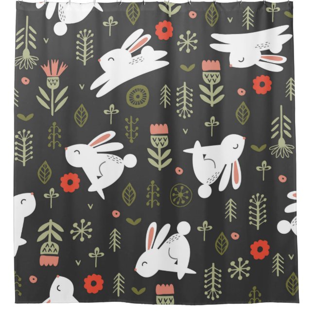 Seamless pattern on a dark background. Cute white  Shower Curtain (Front)