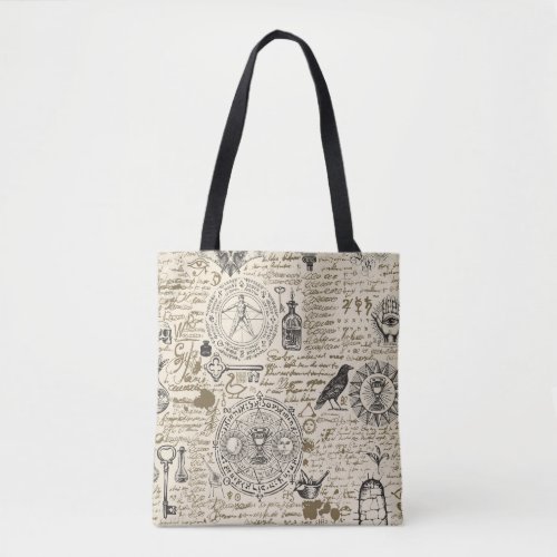  seamless pattern on a theme of alchemy in vintage tote bag
