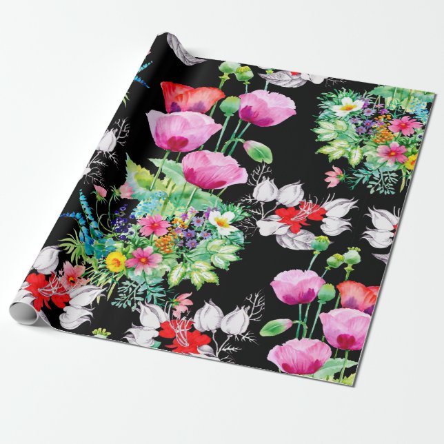 Seamless pattern on black background. Colorful ill Wrapping Paper (Unrolled)