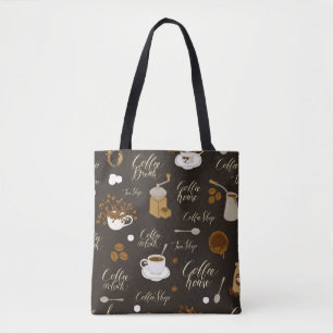 Seamless pattern on tea and coffee theme in retro  tote bag