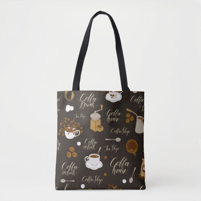 Seamless pattern on tea and coffee theme in retro  tote bag (Front)