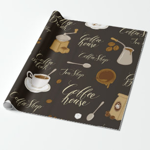 Seamless pattern on tea and coffee theme in retro wrapping paper