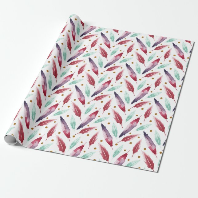 Seamless Pattern paper with Watercolor Feather (Unrolled)