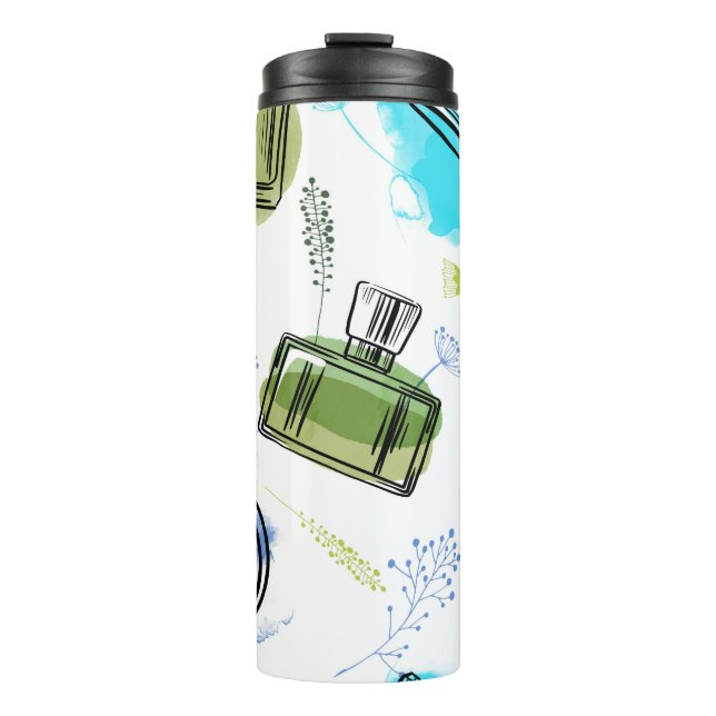 Seamless pattern parfum bottle and watercolor text (Front)