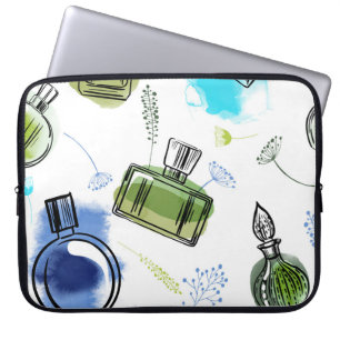 Seamless pattern parfum bottle and watercolor text laptop sleeve