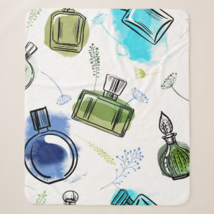 Seamless pattern parfum bottle and watercolor text sherpa blanket